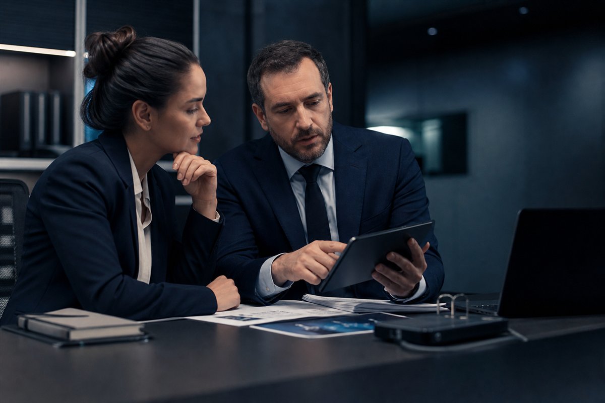 Profesionales revisando una estrategia legal y técnica